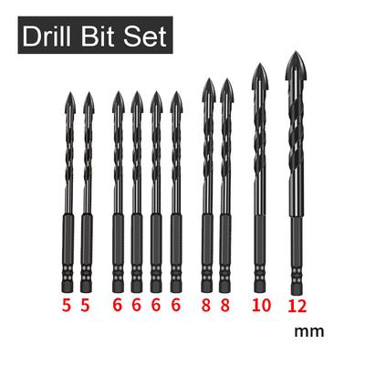 10PCS YG8 Carbide Four Edged Crossdrill Bit Set Marble Ceramic Tile Wall Brick Holes Drilling Accessory Wet and Dry