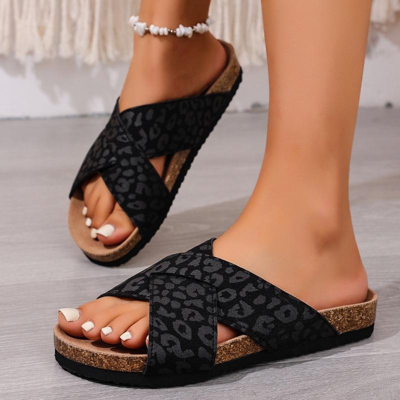 Leopard Print Slippers Large Size Comfortable Breathable Fashion Slim Summer Flat Women's Shoes