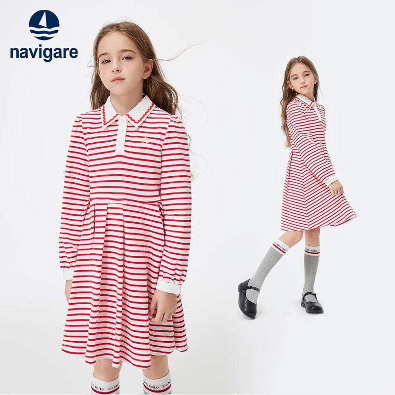 Navigare Girls' Stripe Pleated Polo Collar Dress