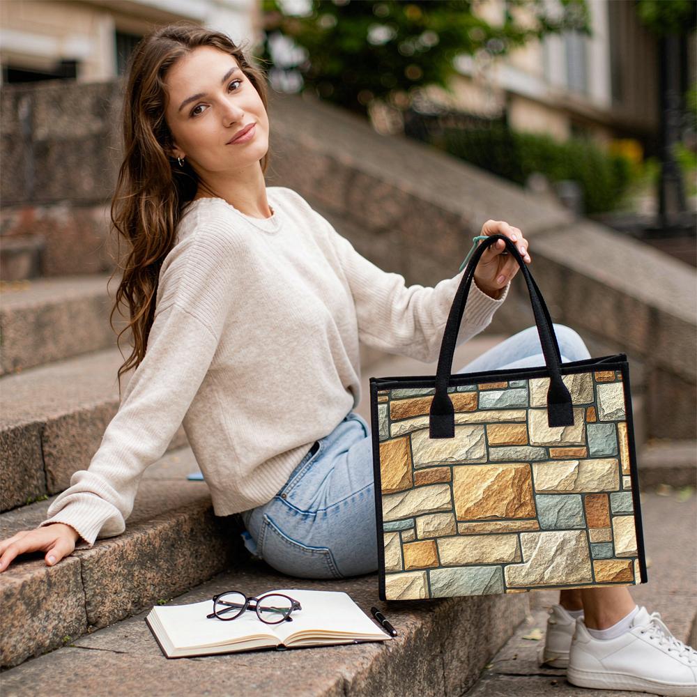 Stone Texture Pattern Tote Bag for Women Daily Use Fashionable Casual Large Capacity Handbag