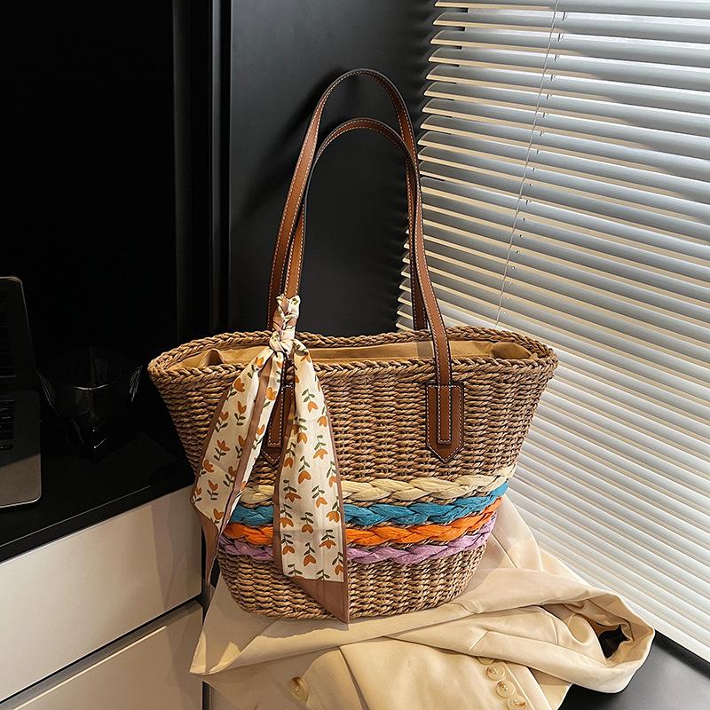

Straw bag portable vegetable basket bag women s large-capacity new versatile shoulder bag seaside beach bag хаки