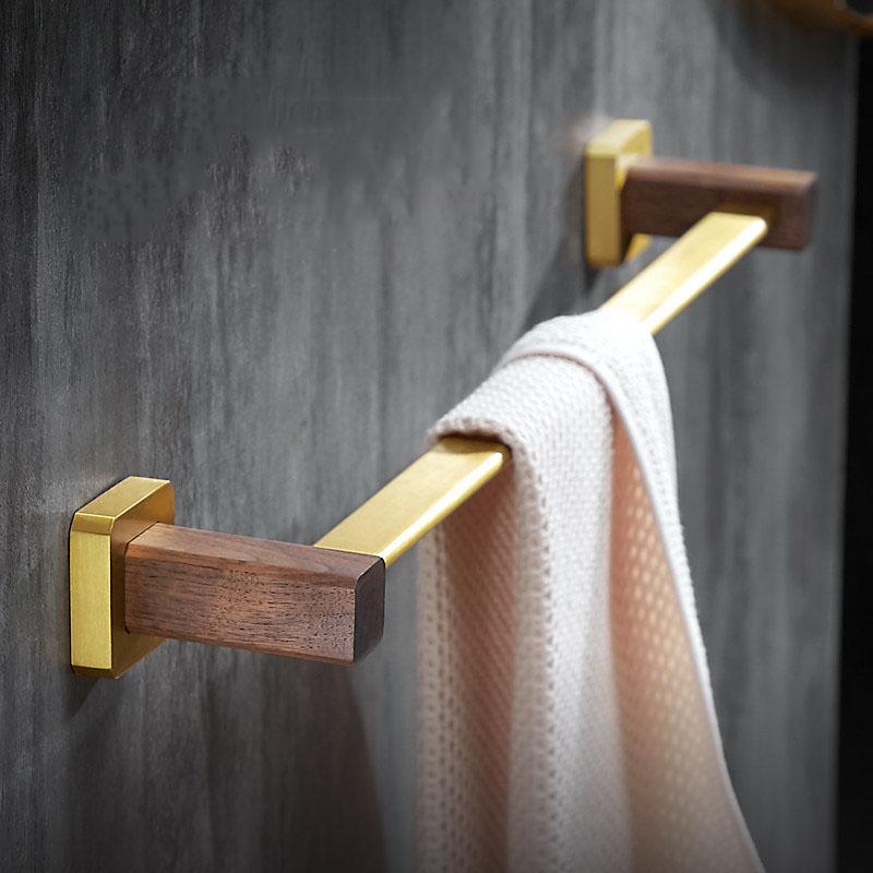 Wood Bathroom Towel Bar Brushed Gold Wall Mount Towel Rack Aluminum Shower Towel Hanger Single Pole Towel Rack 40cm-60cm