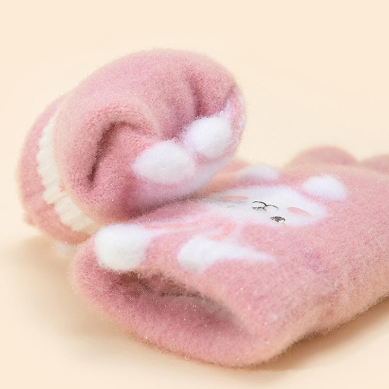 Kids Five Finger Rabbit Gloves Winter Warm Knitted Cute Cartoon Baby Girl Gloves For Cold Weather