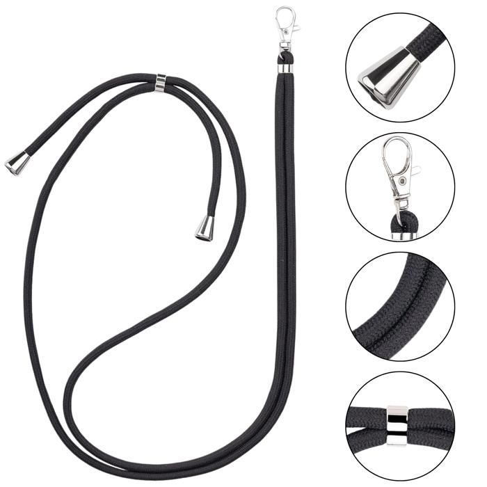 Cordon Tour de Cou - Phonillico® - Lot de 2 - Réglable - Noir - Lanière Transparente