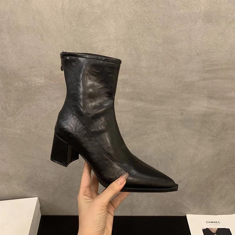 

Designer Vintage Women Ankle Boots Fashion Pointed Toe Short Booties Elegant High Heels Shoes 40