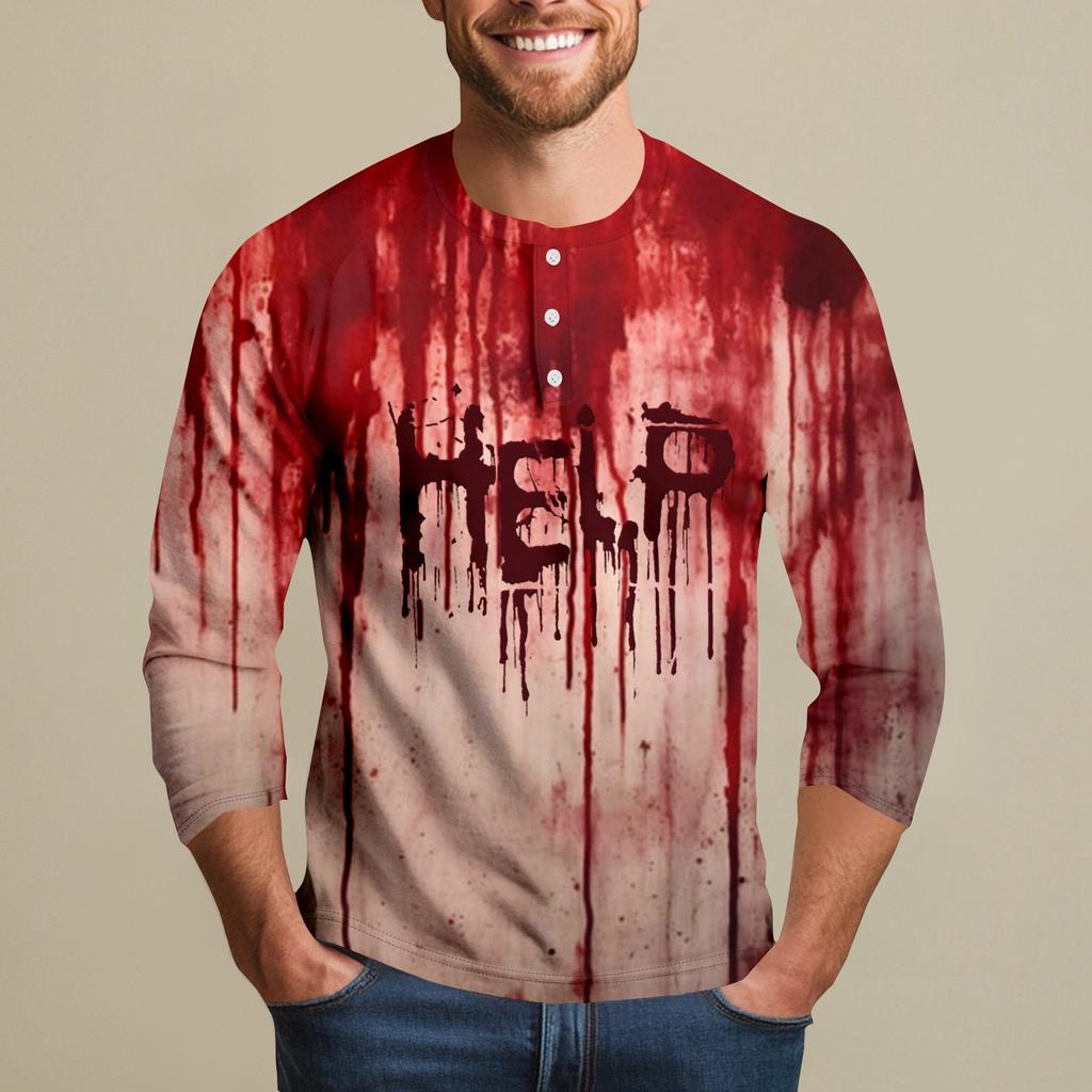 Men's Halloween Print Raglan Dralan Three-quarter Sleeve Casual Top