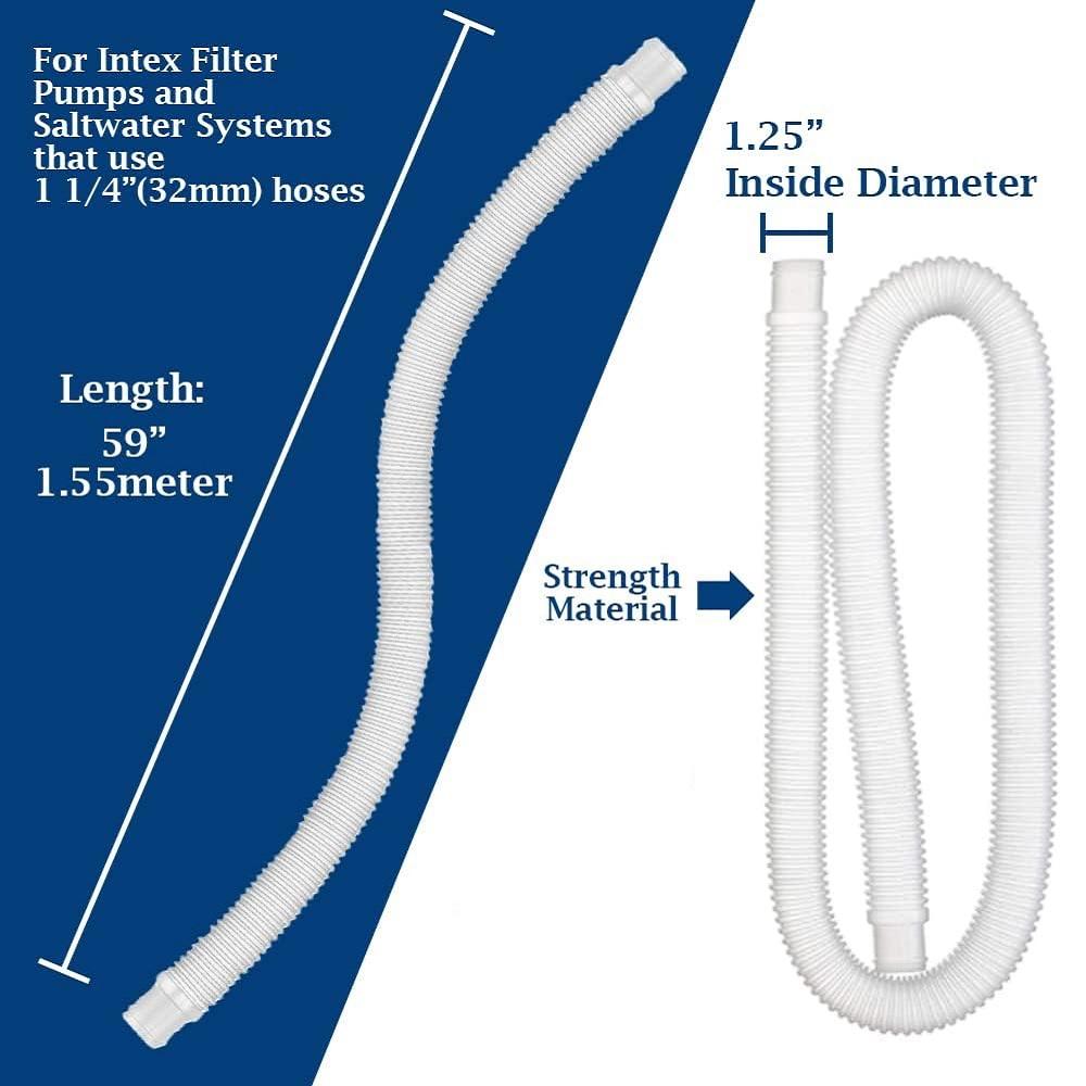 2PCS 59"Above Ground Pool Pump Accessory Hose For Intex 1.25" 32mm with 4 Clamps