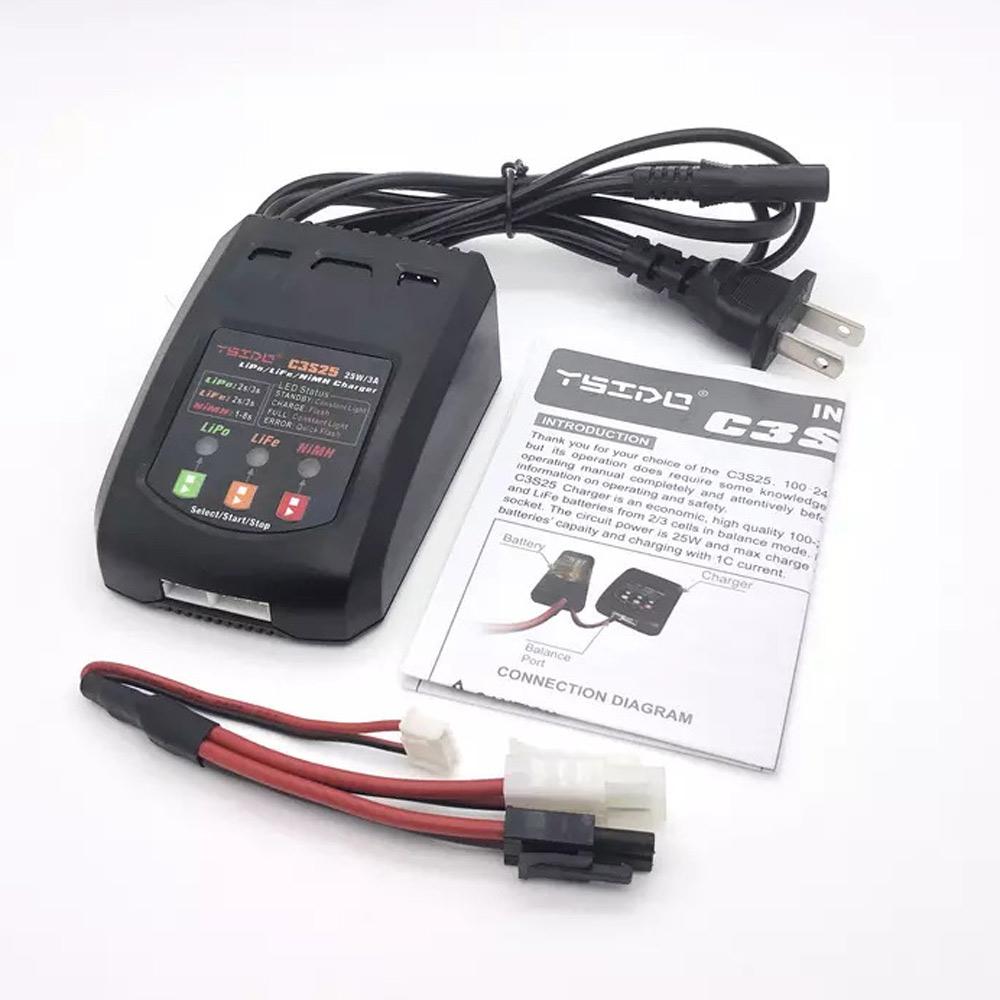 C3S25 25W/3A Mini Charging Balance Charger EU/US Plug for RC 7.4V-11.1V 2-3s Lipo NiMh Battery Remote Control toy Car Charger