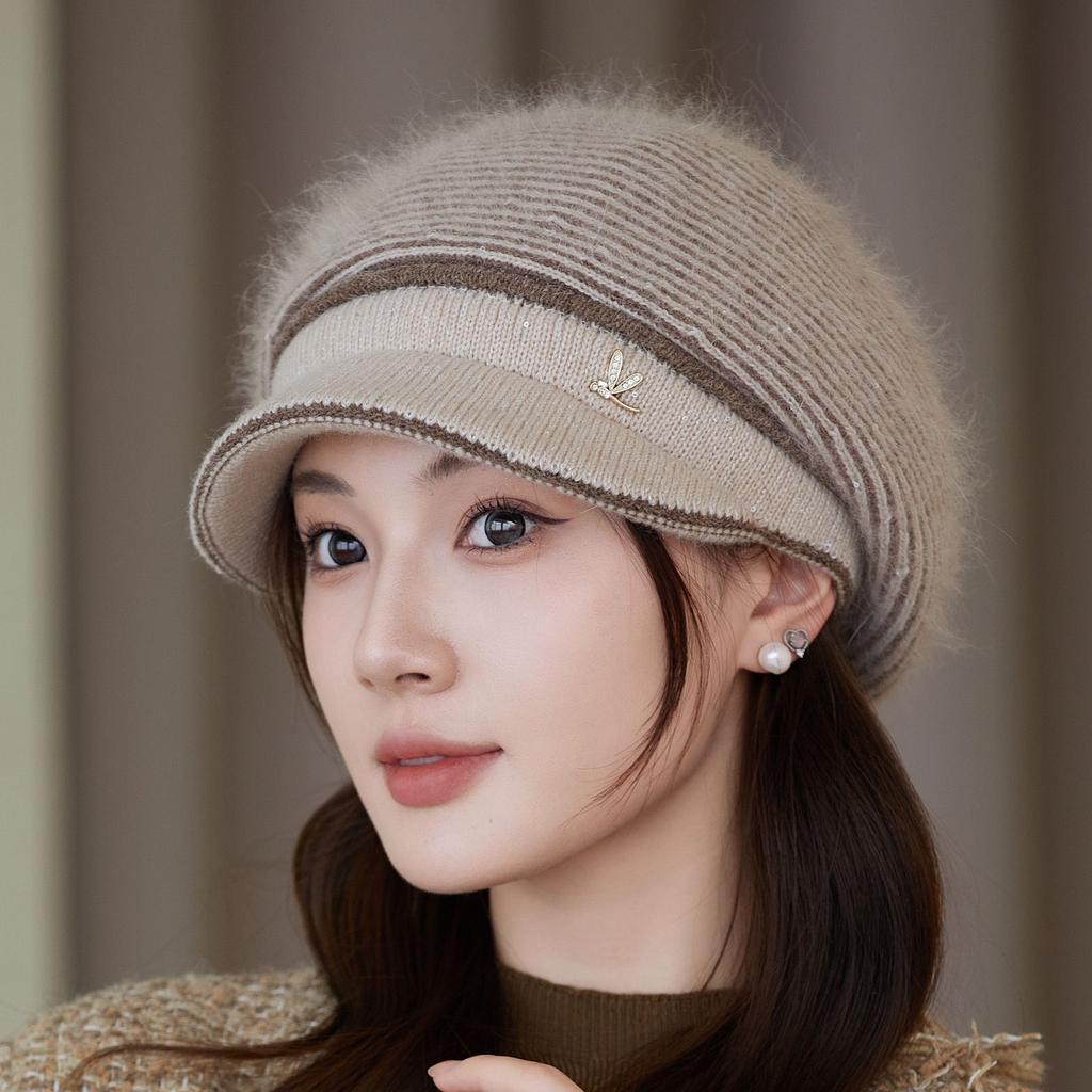 Plüsch Damen Wintermütze Einfach Winddicht Verdickt Warm Kaninchenfell Strickmütze Einfarbige Skullies Mützen