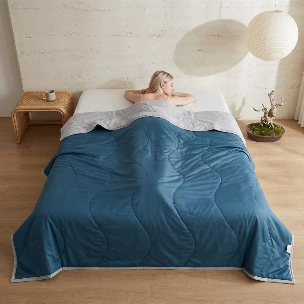Solid Color Summer Ice Silk Quilted Quilt Thin Breathable Cooling Blanket Throw Blanket Dormitory