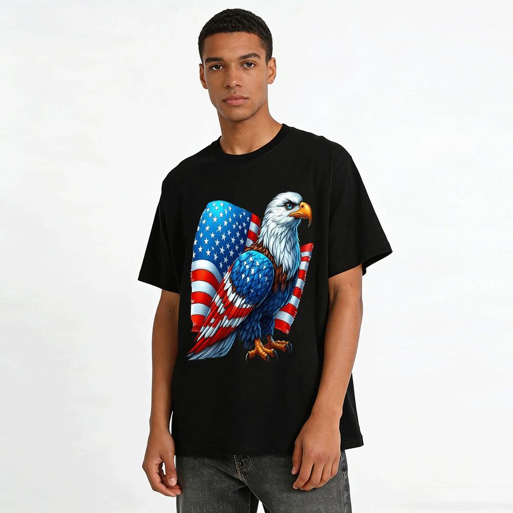 American Bald Eagle USA Flag Print Casual Short Sleeve T-Shirt Pure cotton T-shirt