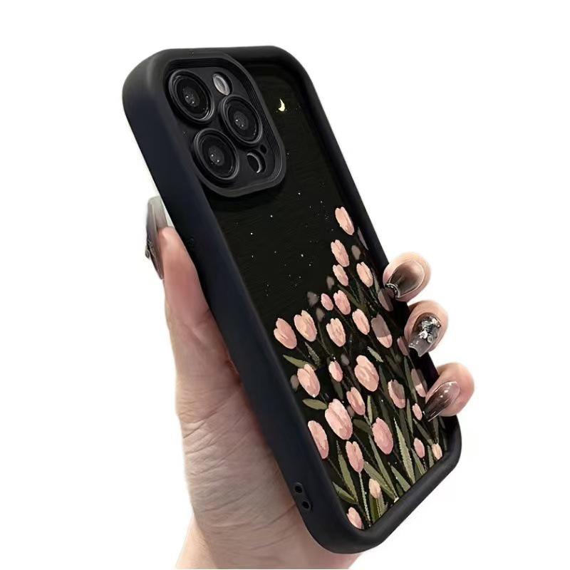 Pink Tulip Night Sky Phone Case for iPhone 17/16 Pro Max/15/14/13