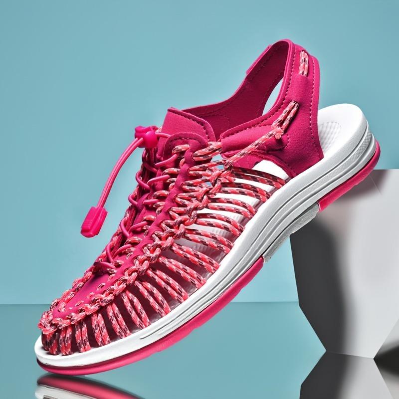 Men's Knitted Closed Toe Summer Sandals, Breathable and Non Slip Shoes with Elastic Shoelaces, Suitable for Outdoor Leisure, Spring and Summer Wear