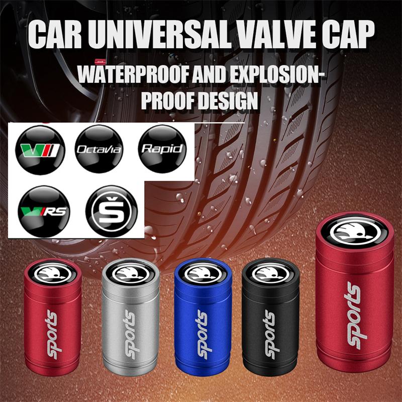 4pcs Brushed Metal Car Wheel Tire Valve Stem Air Cap Cover MV39 Auto Accessories For Skoda Rapid Fabia Kamiq Octavia A7 A5 A4 Superb