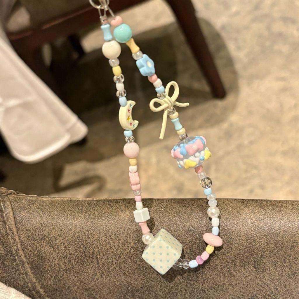 Candy Color Hand Painted Bead Phone Lanyard With Pvc Cord For Girls And Boys