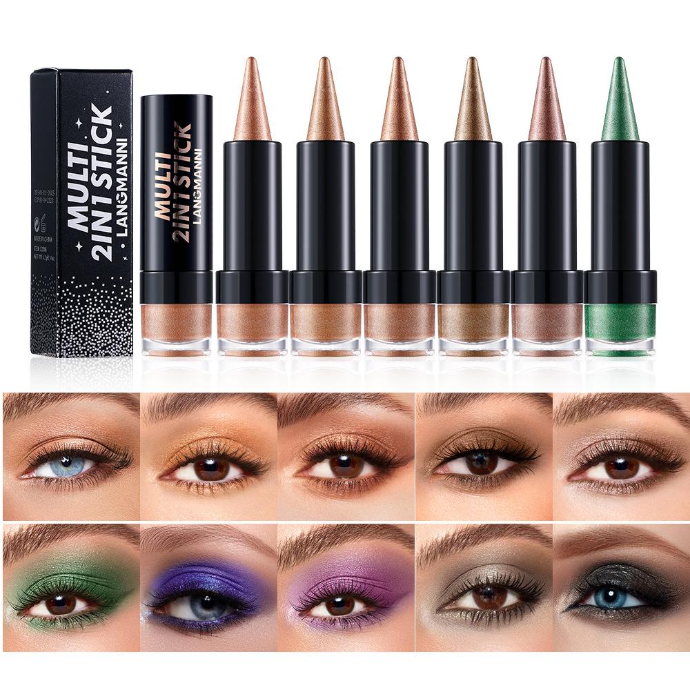 2 IN 1 Bullet Pearlescent Eye Shadow Pen Pointed Eyeliner Stick Caramel Brown Black Eyeshadow Makeup Silky Smooth Waterproof Lasting Eyeshadow