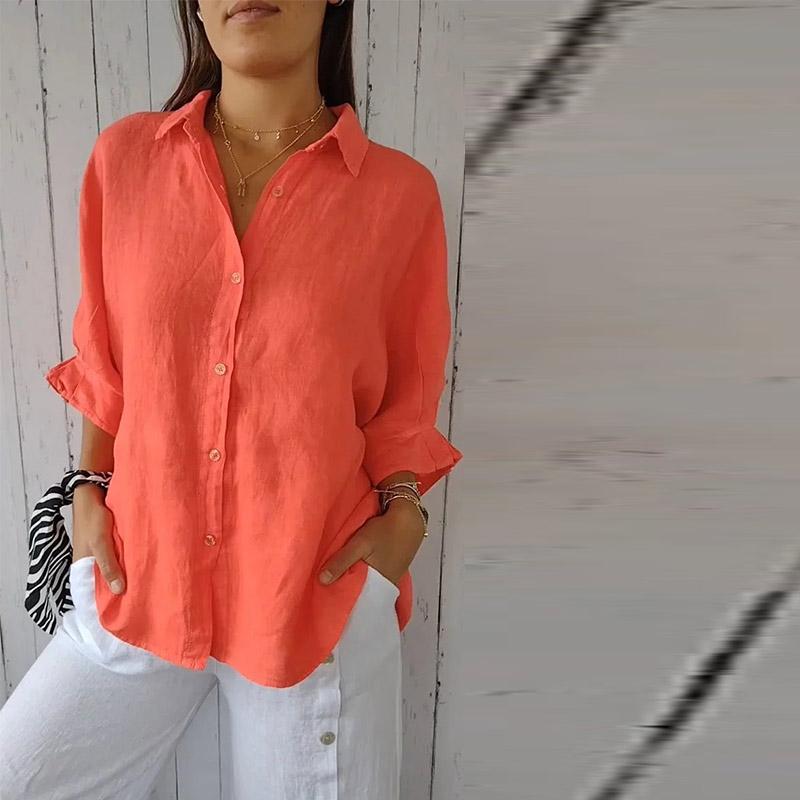 

Женская весенняя рубашка из хлопка и льна с завязками на спине, однобортная рубашка с воротником-поло, женские свободные повседневные блузки для ежедневных поездок на работу 5XL оранжевый
