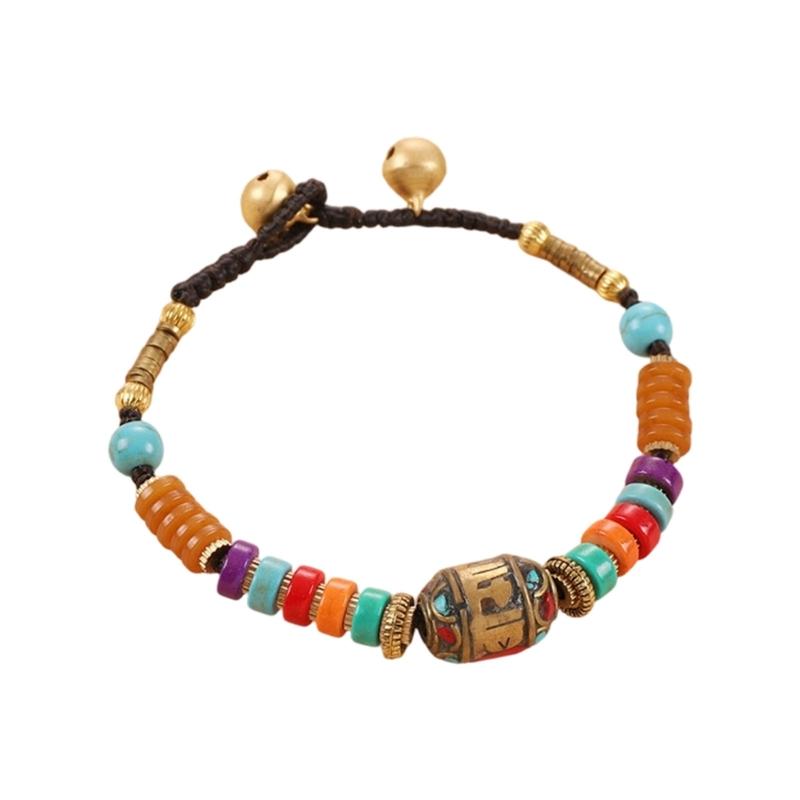 Natural Stone Tibetan Nepalese Beaded Bracelet Handcrafted with Copper Beads Wristband for Meaningful Gift Giving