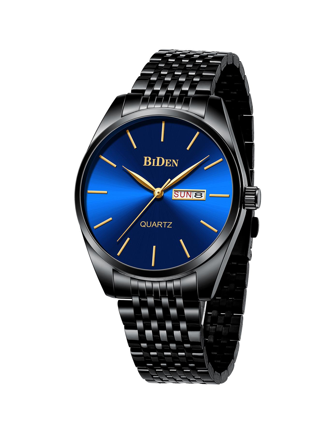 

Мужские кварцевые деловые часы BIDEN с двойным календарем синий/чёрный