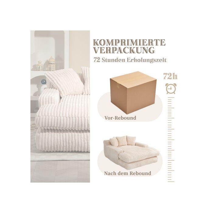 Canapé-lit - MUVOE - Moderne - Velours Côtelé - 3 Coussins - 1 Place - Beige