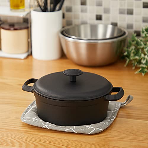 Iwachu Family Stew Pan 18, Black Finish, Inner Diameter: 18.5cm, Induction Compatible, Nanbu Ironware, 21619