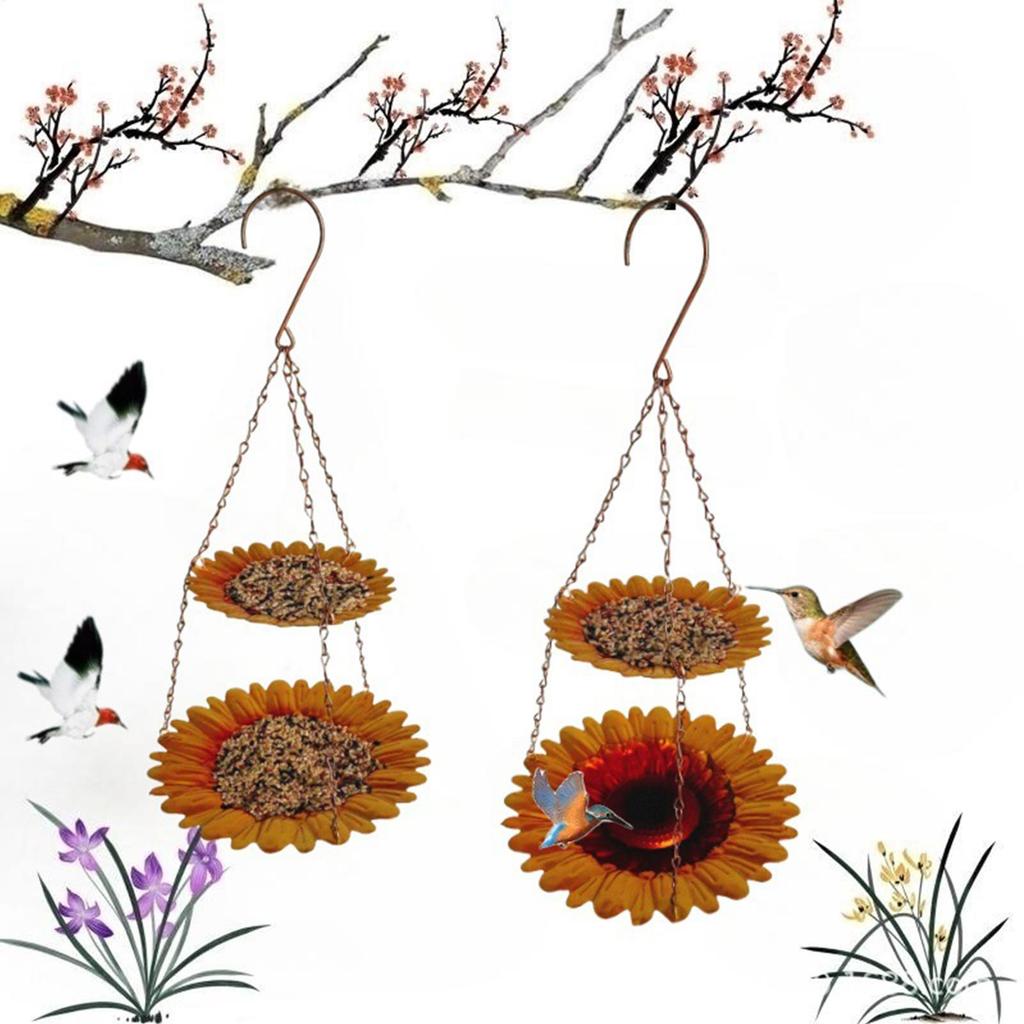 Outdoor Bird Feeder Double-Layer Tray Hangable Sunflower Design Bird Feeder For Finch Hummingbird Backyard Garden Balcony Patio