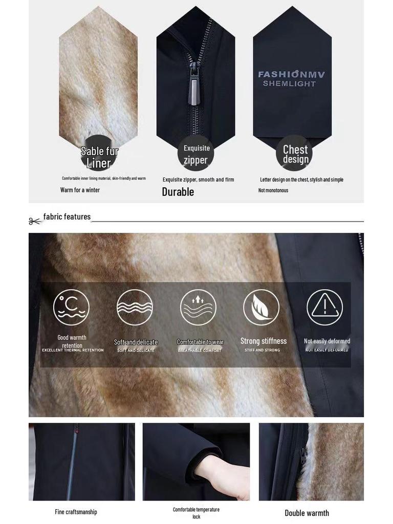 Men's Winter Thick Velvet Lined Fur Parka - Business Casual Mid-Length Coat