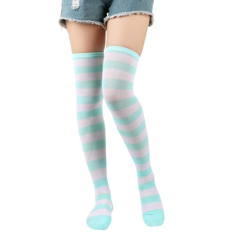Regenbogen Oberschenkelhohe Socken Bunte Streifen Über das Knie Socken Strumpfwaren Halloween Cosplay Kostüm Zubehör Damen Herren Kind