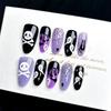 Short Almond Press on Nails Halloween Fake Nails Gothic Bat Acrylic Nail Cute Ghost False Nail with Purple Glitter Design Goth Halloween Nails Press