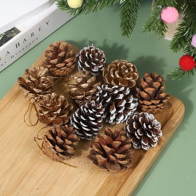 Přírodní barva s bílou, 4-5 cm, 6 kusů šišek, vánoční ozdobné přívěsky, doplňky na vánoční stromek, DIY rekvizity pro focení