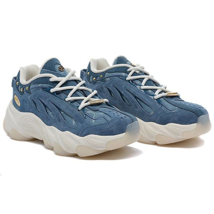 Li-Ning 1990 Leather Comfortable Lightweight Shock Absorption Low-Top Casual Shoes Women Casual Shoes Ocean-Blue ALJS022-3