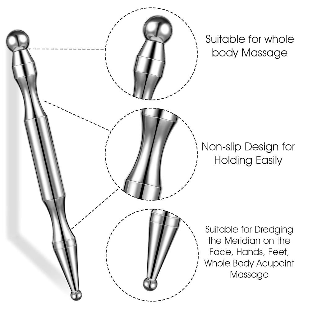 Durable And Safe Acupuncture Pen Stainless Steel Deep Tissue Massager Dual Head Facial Reflexology Acupressure Bar For Body Meridian Relief Pain