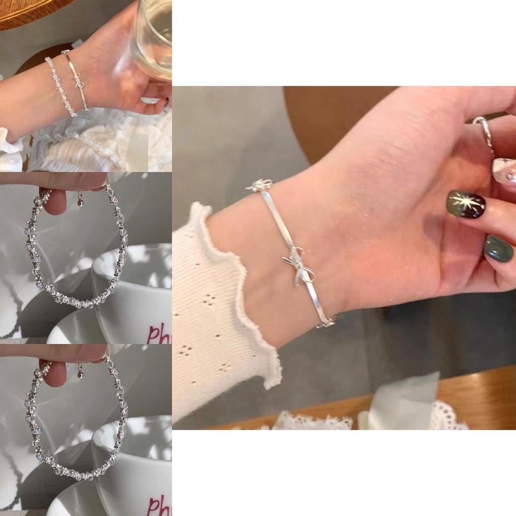 Fashionable Silver Snake Chain Bracelet With Bow Knot For Women Exquisite Modern Jewelry