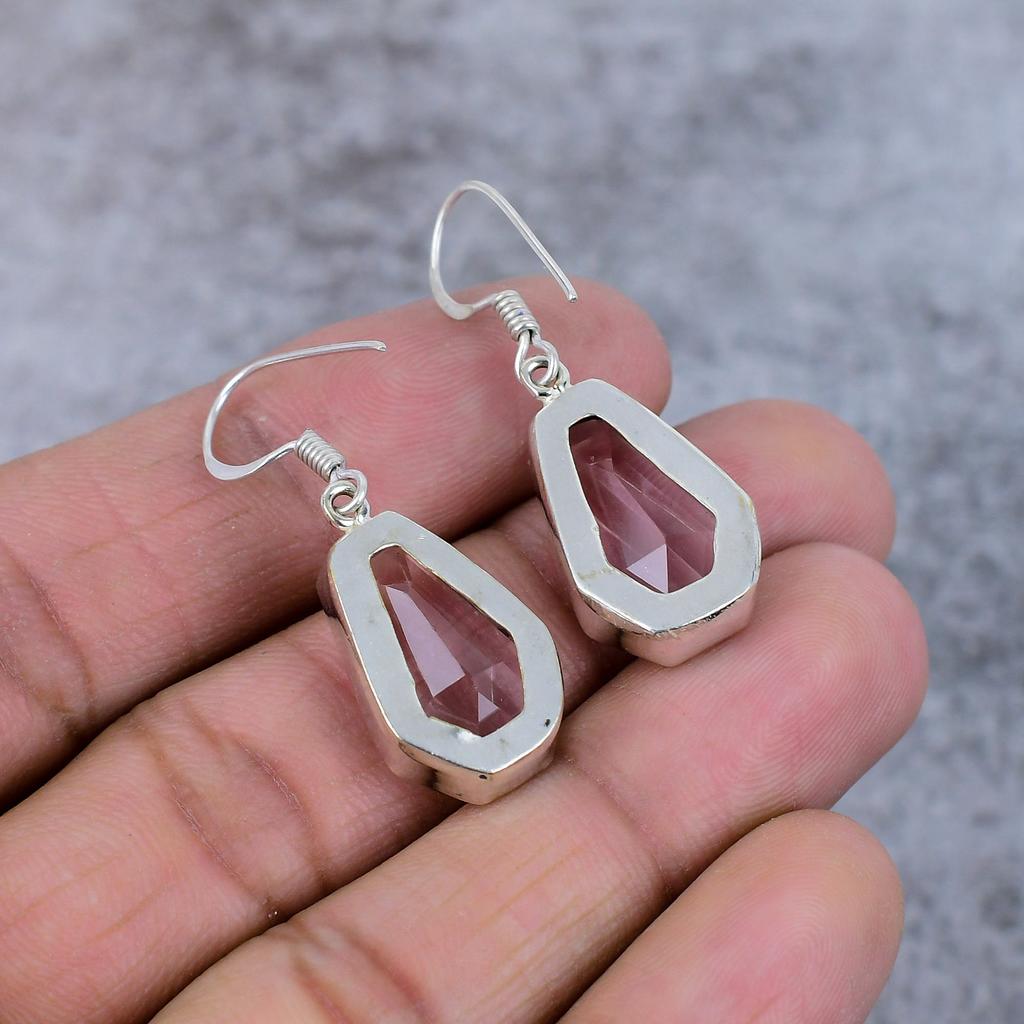 Pink Kunzite Gemstone Handmade 925 Sterling Silver Jewelry Earring 1.58" M-370