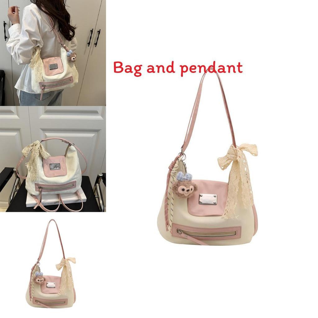 Fashion Color Blocking Design Women Casual Tote Bag With Plush Pendant For Daily Use