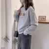 Simple letter print fashionable round neck loose and lazy 2026 Spring and Autumn new long sleeved hoodie for women with small stature