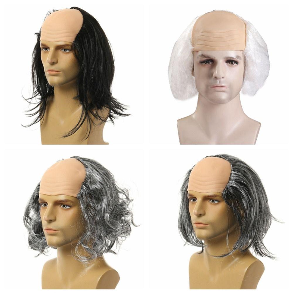 Props Funny Bald Wig Curly Halloween Balding Wig April Fool's Day Old Man Bald Wig  Masquerade Show
