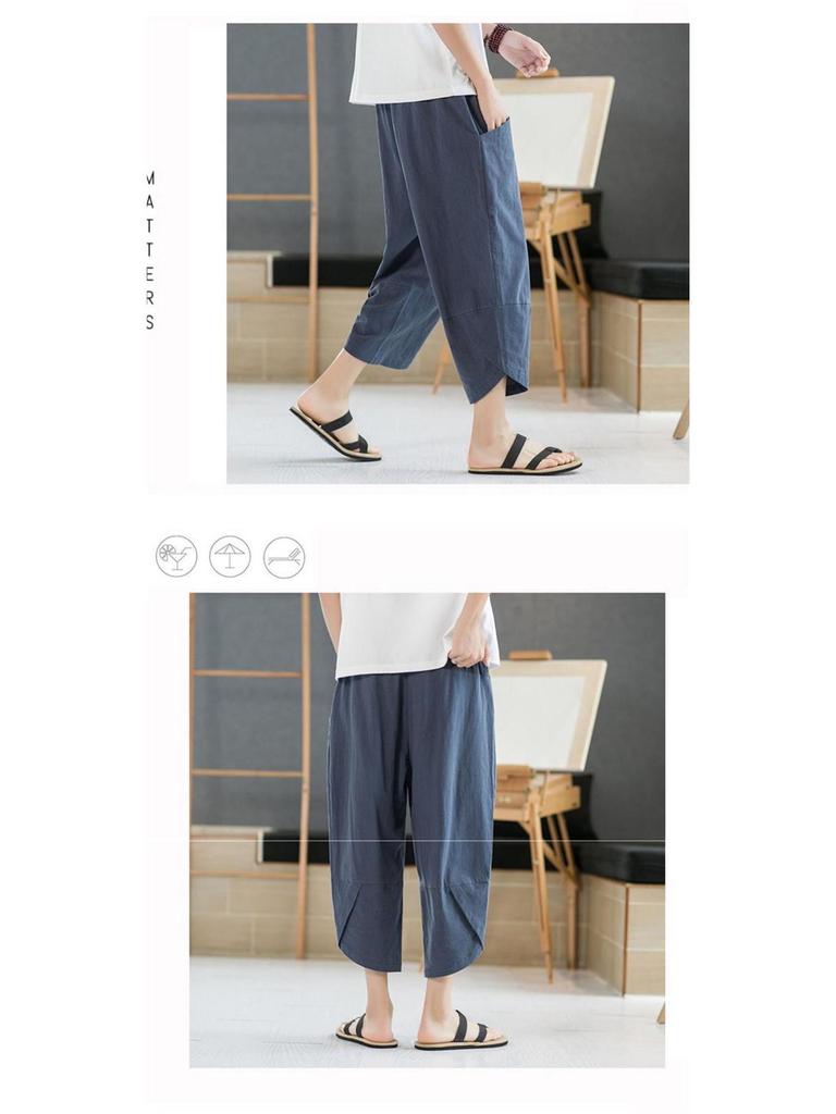 Men's Lightweight Cotton-Linen Wide-Leg Casual Pants