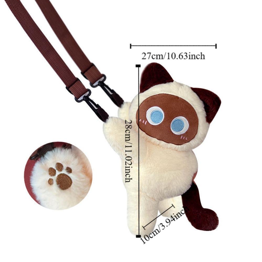 Soft Siamese Cat Shoulder Bag Stuffed Animal Plush Toy Backpack  Birthday Gifts