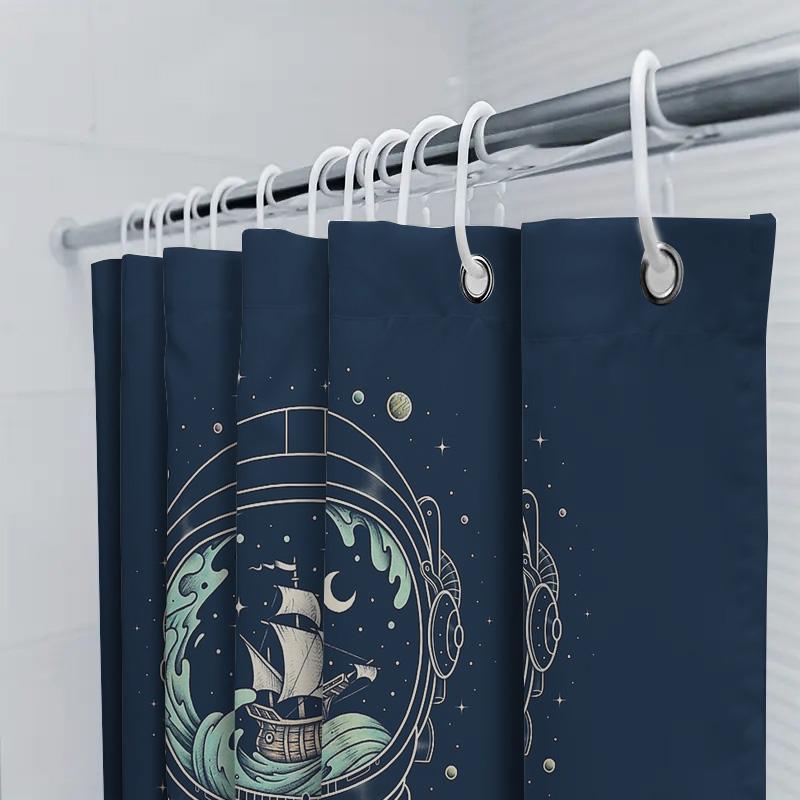 Ocean Wave Ship Nautical Shower Curtain Coastal Sea Liner Bathroom Decor Vintage Blue Artistic Home Textile Wall Hanging