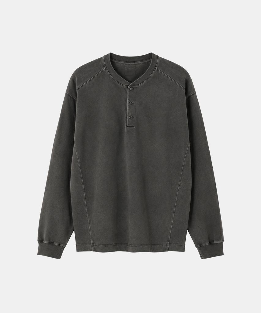 IKALOOK Spring/Autumn Pigment 3-Button Long Sleeve T-Shirt Dd1Fmlt122