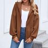 Women's Fashionable Solid Color Zipper Long Sleeved Hooded Pocket Sweatshirt Jacket