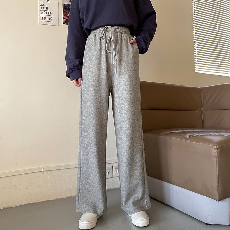 

Drawstring High-Waist Korean Wide-Leg Pants - Women s Casual Loose Fit for Spring & Autumn 2XL светло-серый