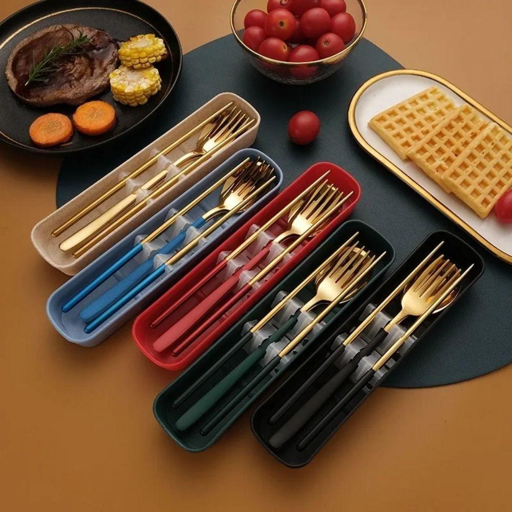 Stainless Steel Forks and Spoon Chopsticks Set 3 In 1 Travel Cutlery Set  Coffee Stirring Spoon