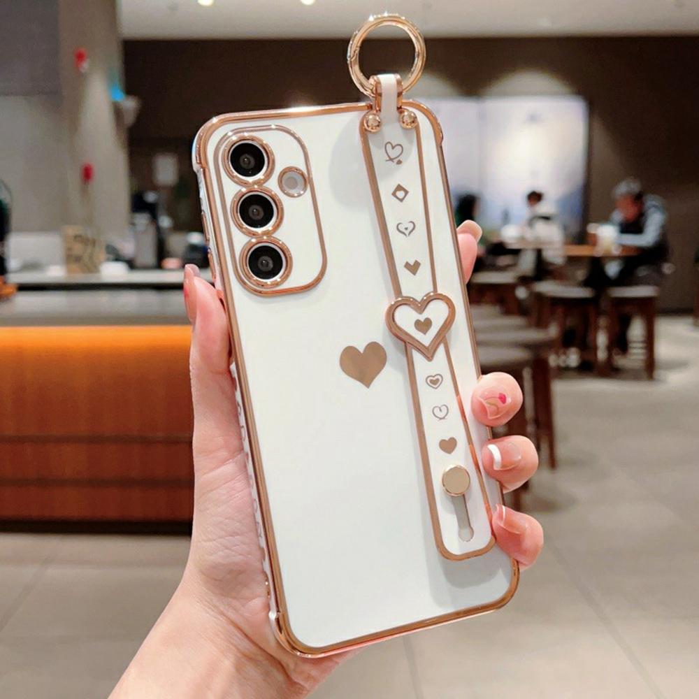 

Чехол для Samsung Galaxy A26 5G с браслетом-подставкой в виде сердечка, ТПУ чехол для телефона с держателем для пальца Ivory White