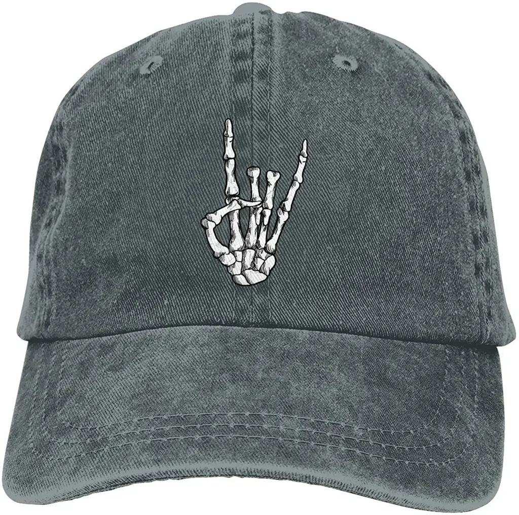 Cool Skull Print Pattern Baseball Cap Unisex Adjustable Washed Cotton Denim Cap for Unisex and Women Vintage Classic Dad Hat