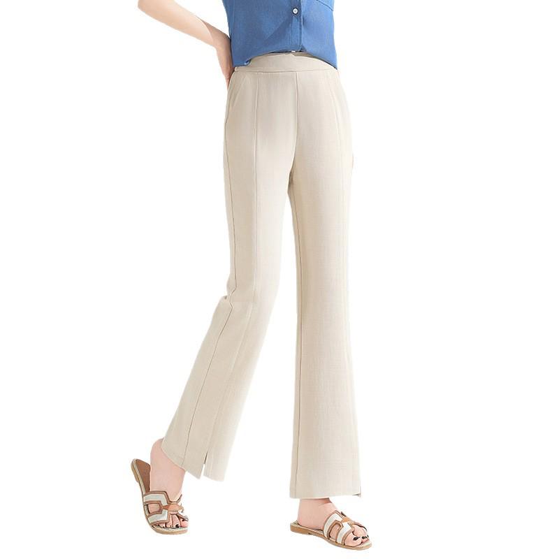 High Waist Elastic Mermaid Flare Pants - 2026 Summer Fashion Women's Slit Casual Cropped Trousers