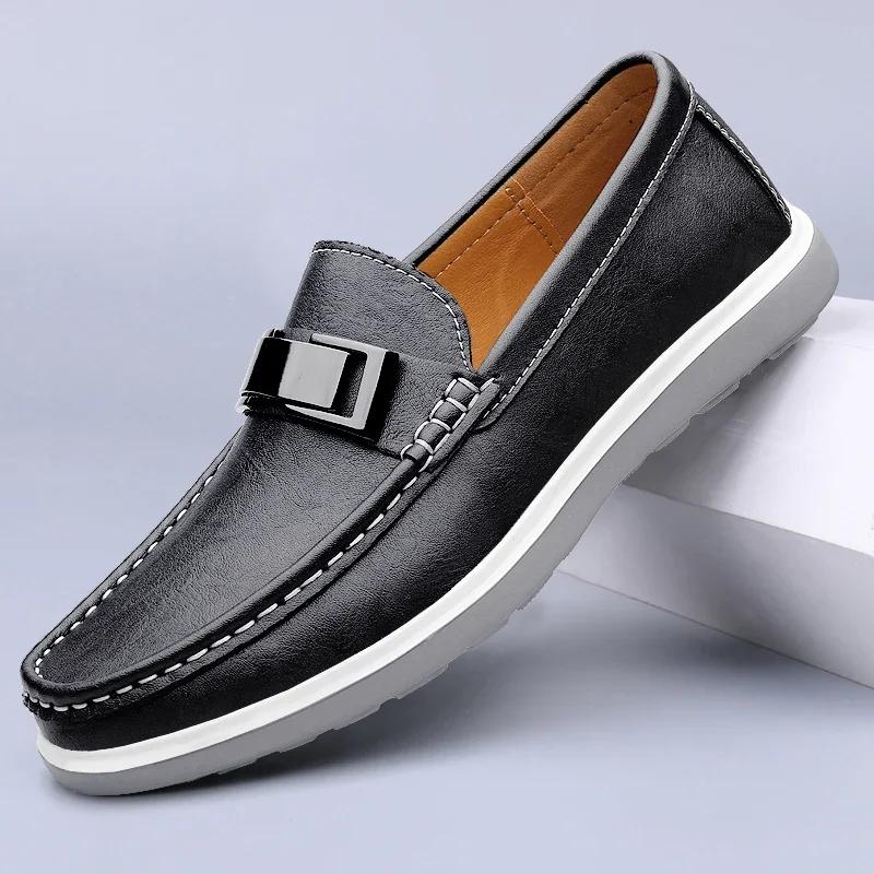 Luxury Brand Genuine Leather Shoes Men Casual Slip on Formal Dress Loafers Breathable Soft Flats for Male Non Slip Driving Flats