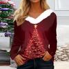 Women's Fashion Casual Long Sleeve Christmas Printed Plush Collar V-Neck Top