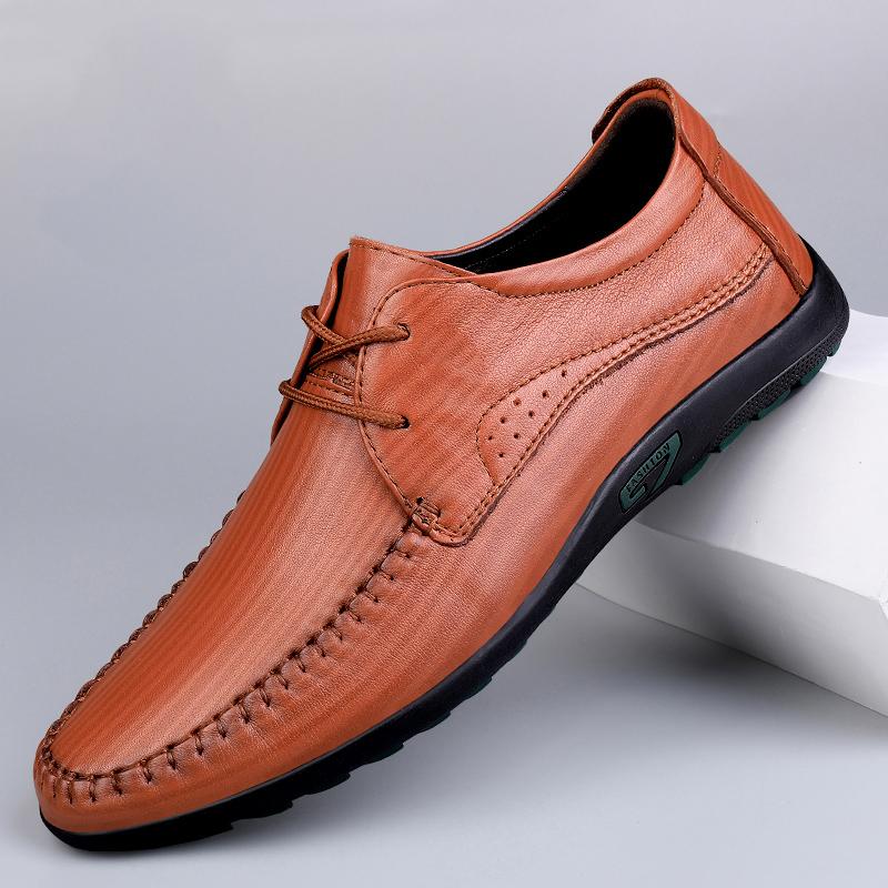 Fashion Genuine Leather Mens Oxford Shoes Casual Shoes Cowhide Business Footwear Soft Comfortable Male Walking Shoes Breathable Sneakers